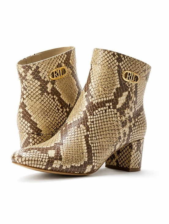 Lauren Ralph Lauren Shoes - Ralph Lauren Wynne II Snake Print Leather Ankle Boots 10B Python Block Heel NIB